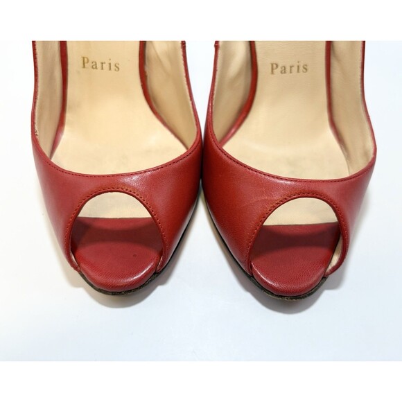 Christian Louboutin Flo Sling 120 Heels Red Calf Leather Slingbacks Sz Eu 36 6 - Picture 6 of 11
